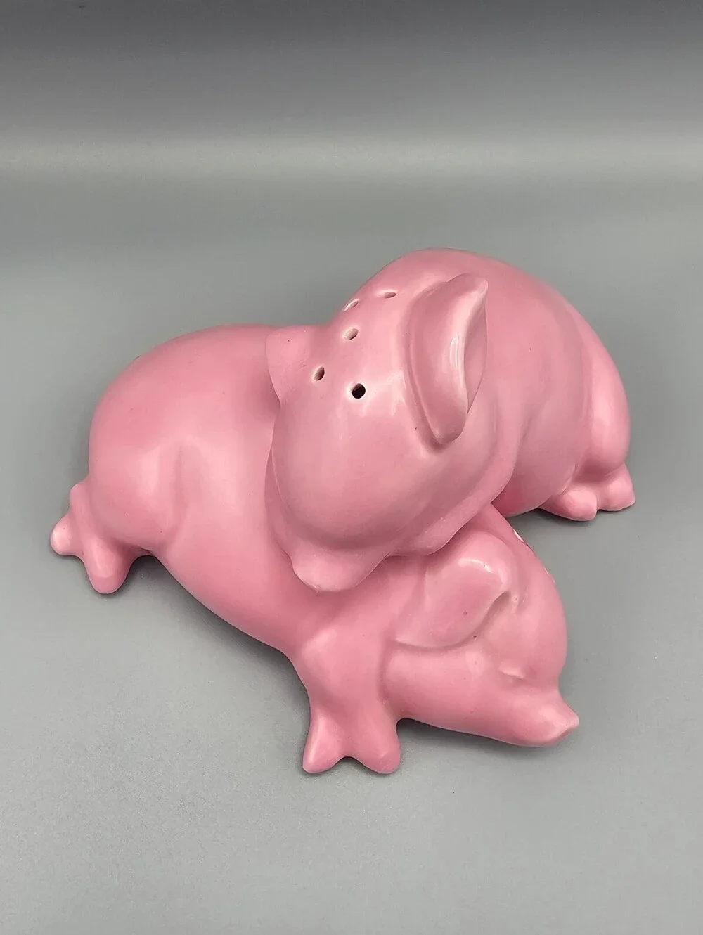 Vintage Pink Ceramic Pig Salt and Pepper Shakers Set